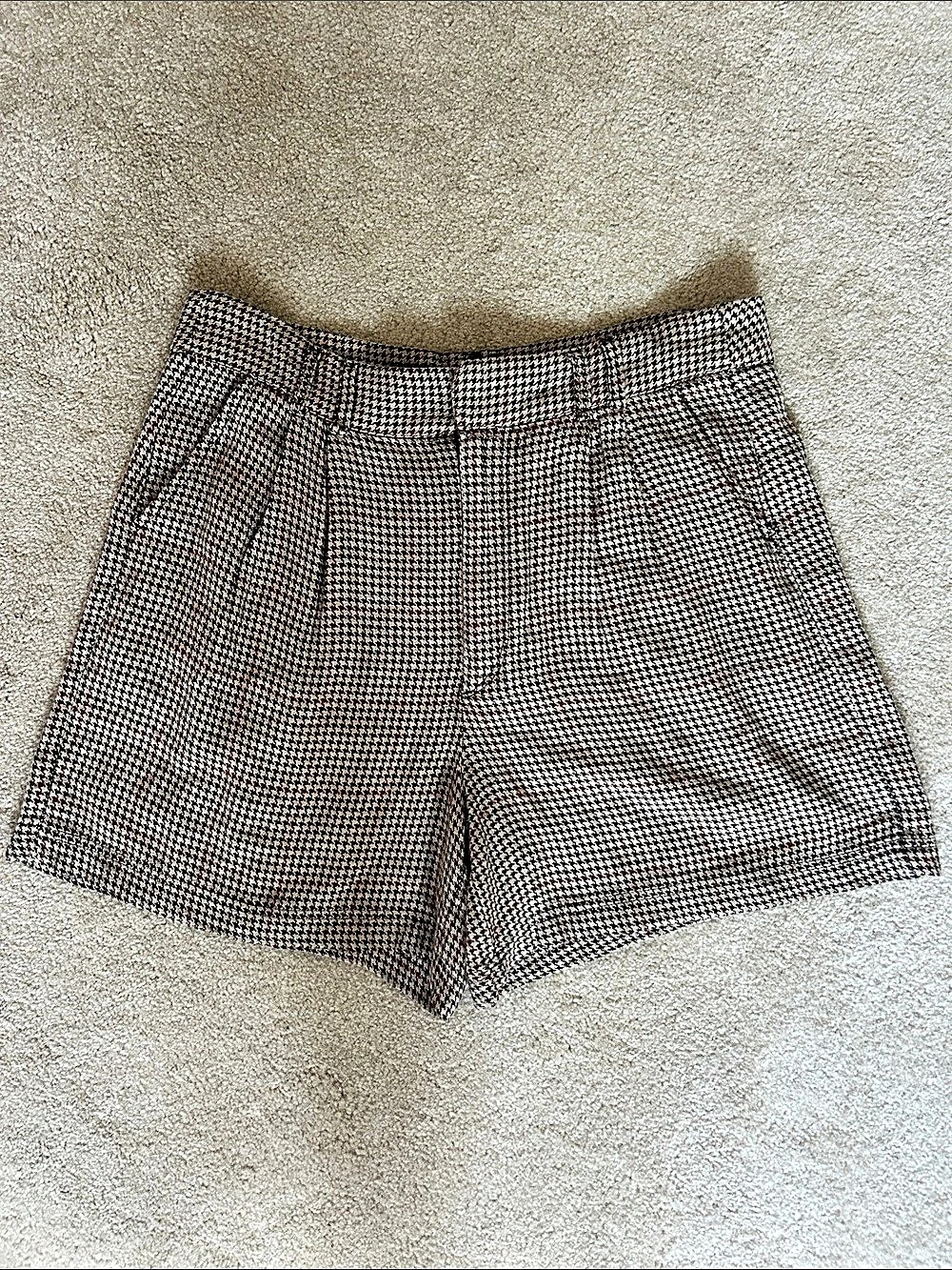 Free People Houndstooth Bermuda Shorts in Brown & Black US 12